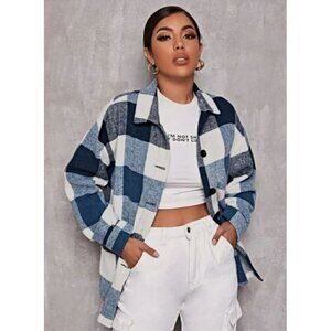 Zara Womens Plaid Flannel Shirt Long Sleeve Button Down Black White  Size Small